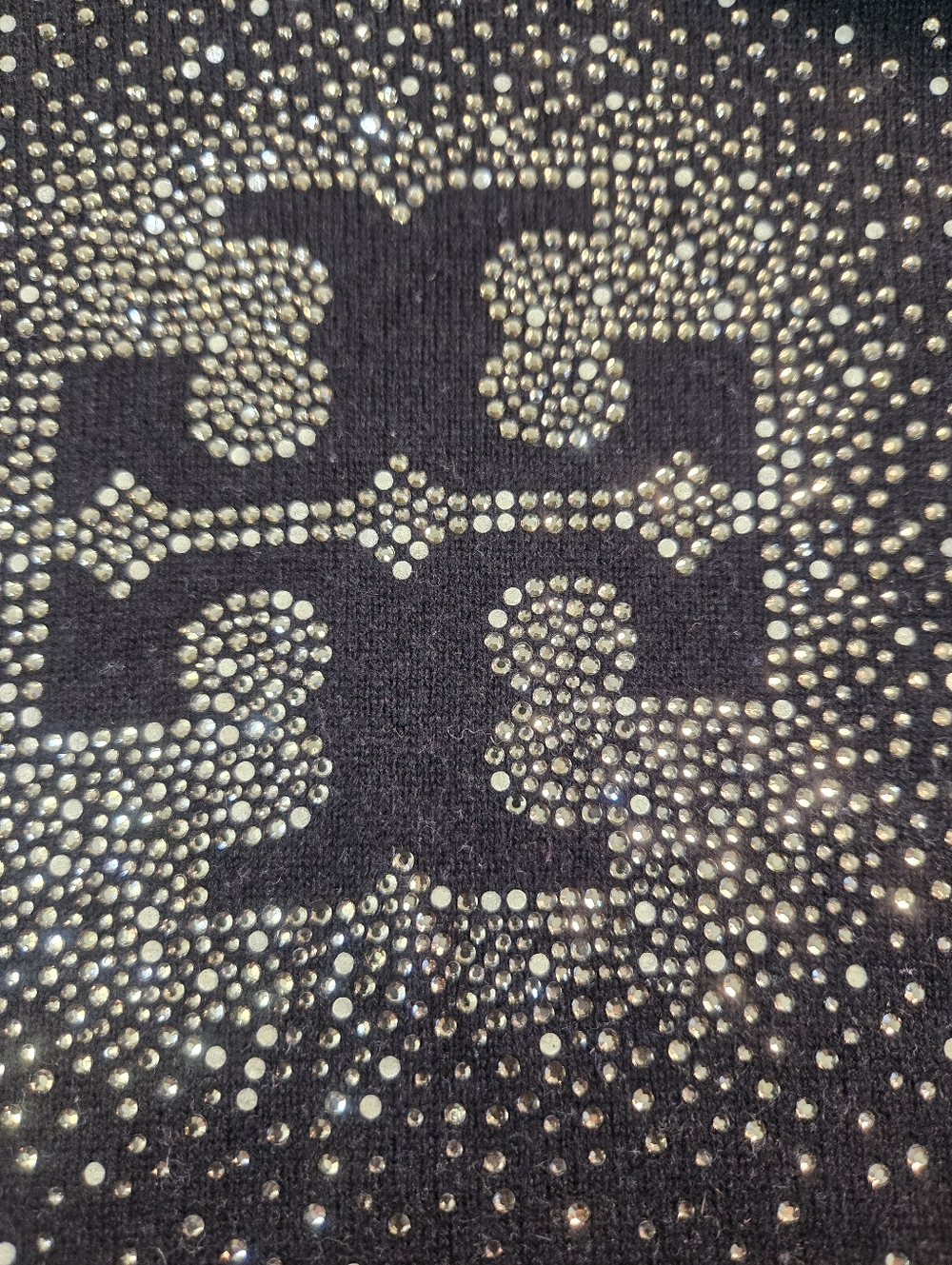 Tory Burch Women’s Size Large Black Sparkly Logo Crewneck Wool Cashmere Sweater - Picture 4 of 6